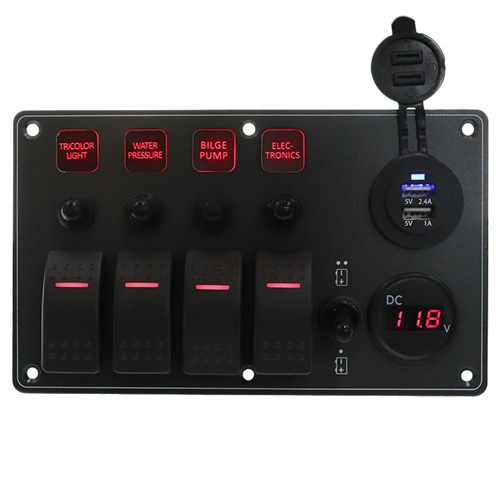 15A IP68 Black 4 Gang Boat Switch Panel Waterproof single touch