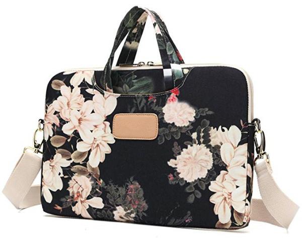 Black Peony Pattern Waterproof Laptop Case , 12 Inch 13 Inch Pc Carry Bag