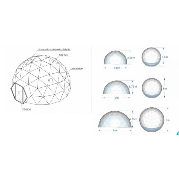 Шатер гостиницы Глампинг структуры геодезического купола с белой тканью ПВК для 5-8 человек