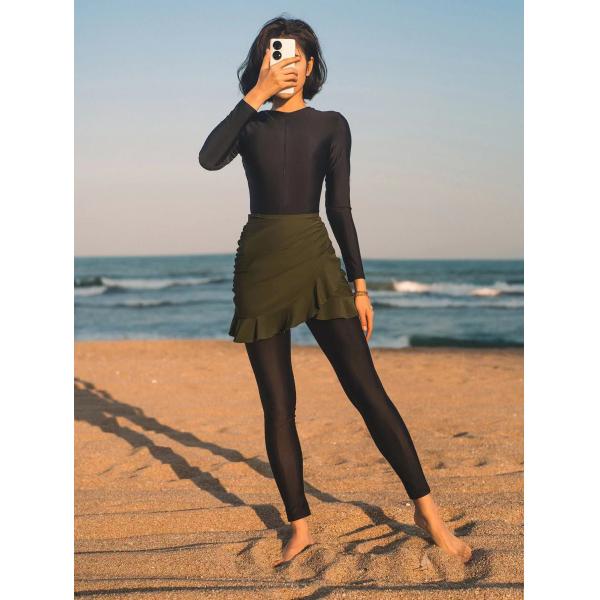 Купальники дамы Мусульманина Swimwear Половины Молнии для рукава Hijabis длинного