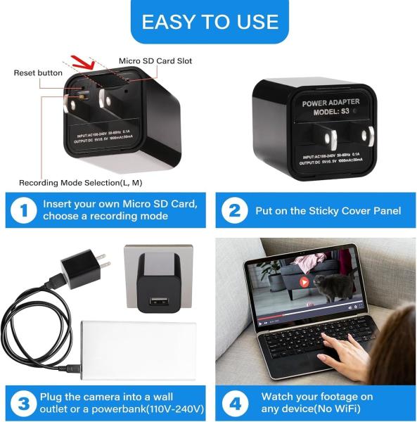 Wall Mount USB Charger Hidden Camera 1080P  Mini Hideable Camera