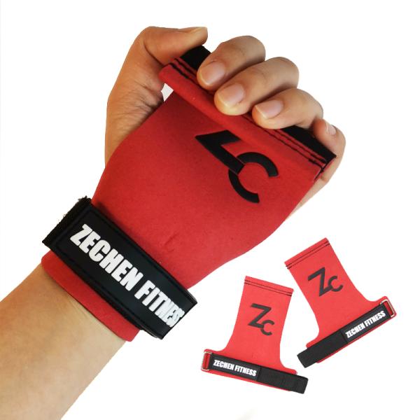 Soft red crossfit hand grips suede microfiber leather palm protect workout grips