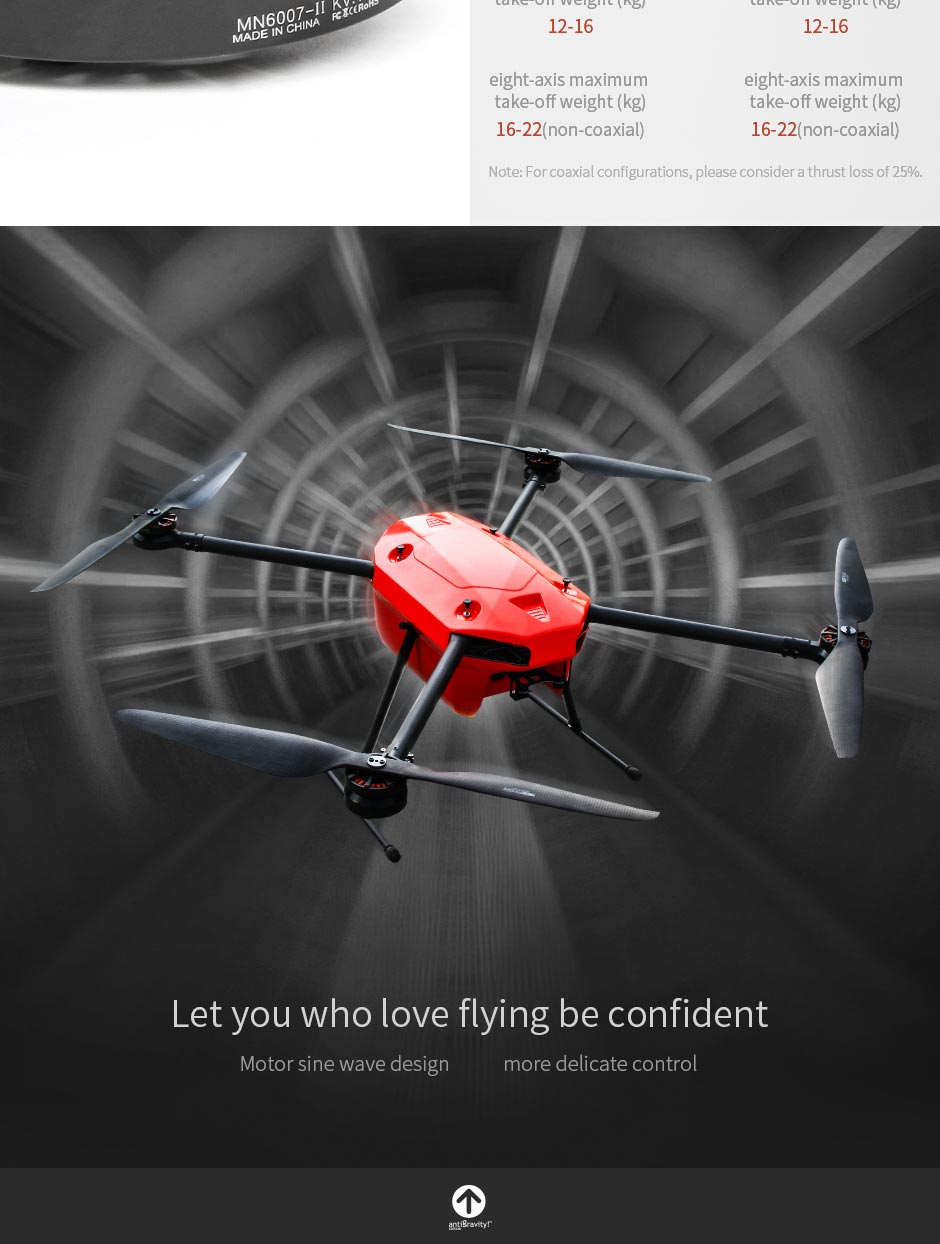T-MOTOR MN6007 II KV160 320 Brushless Motor Thrust 5.5kg Long Flight Time Super Light Efficient Drone