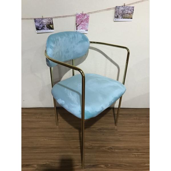 Wrought Iron 48cm 80cm Blue Velvet Dining Chairs