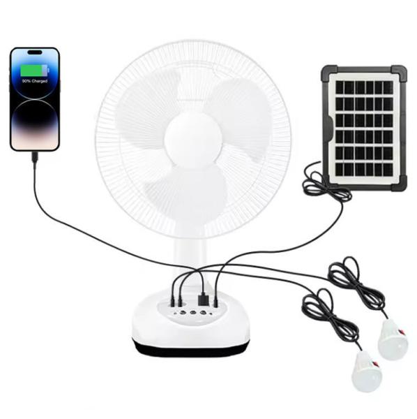 Household Solar Powered Pedestal Fan 12 Inch 2 Speeds With LED Light