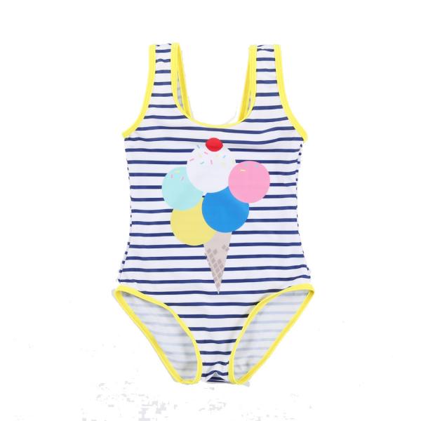 Kid's icecream spripe print sport style swimwear one piece swimsuit
