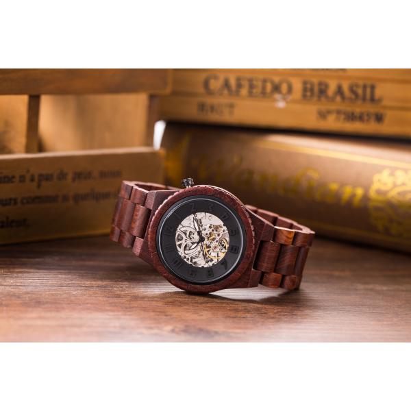 Water Resistant Wooden Mechanical Watch , Automatic Mechanical Wrist Watch