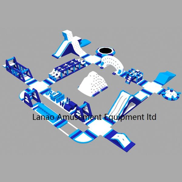 Blue And White Inflatable Floating Water Park / Outdoor Water Play Equipment