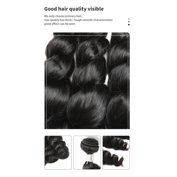 Double wefted 10a Reinforced Real Human Hair Bundles Loose Wave Black Color