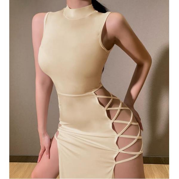 Low Moq clothing Manufacturer Women'S Cut Out Side Lace Up Sleeveless Bodycon Maxi Dress