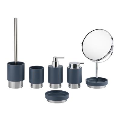 Chrome Plating Base Polyresin Bathroom Accessories Bathroom Countertop Accessories Set Round  With Pale Blue Resin