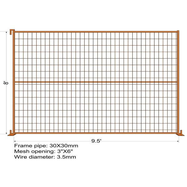 6FT X 9.5FT Powder COATED canada standard temporary fence panels mesh spacing 2