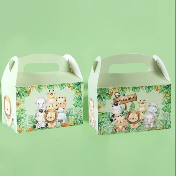 Custom Animal Print Handle Paper Box for Kids' Jungle Theme Birthday and Baby Shower