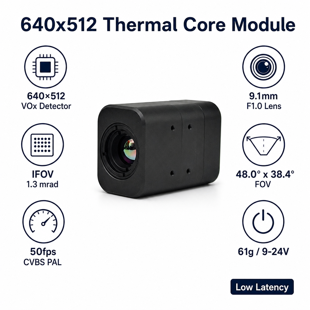 JTA-IR006CA 640x512 Uncooled VOx Thermal Imaging Module 9.1mm F1.0 Lens CVBS PAL 50fps 48° FOV 
