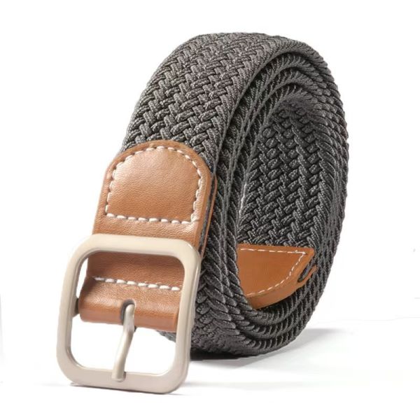 Canvas Woven Belt, Leather Trim Belt, Silver Buckle, Stretch Belt, Two-Tone Casual Belt, Versatile Belt for Jeans
