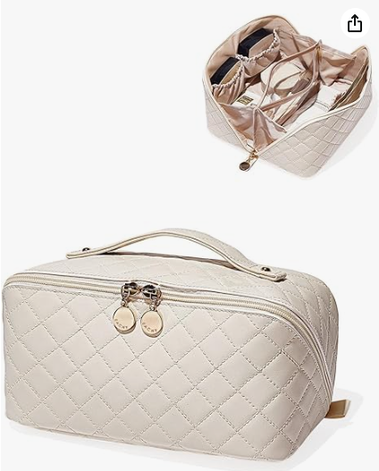 EACHY Travel Makeup Bag,Large Capacity Cosmetic Bags for Women,Waterproof Portable Pouch Open Flat Toiletry Bag Pattern Makeup Bag