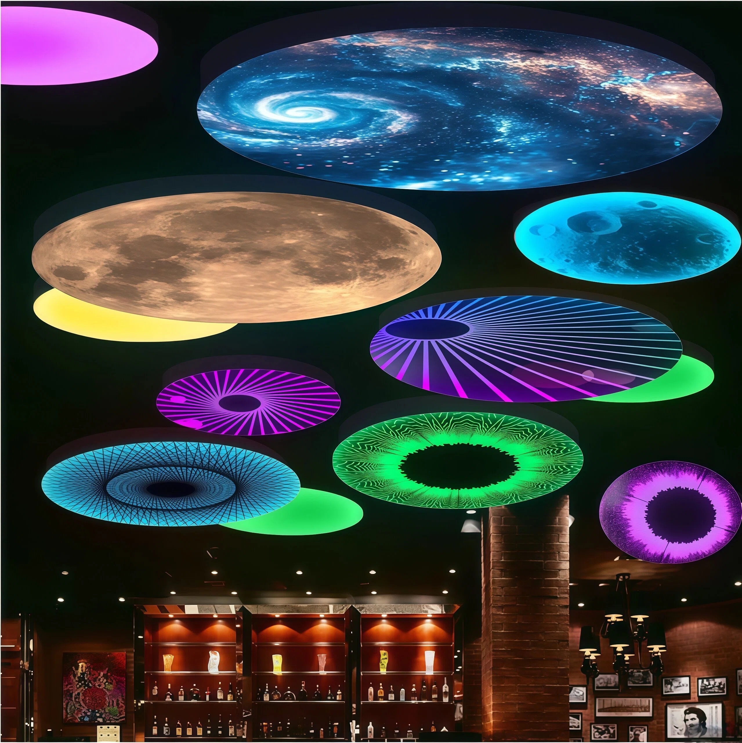 JYLIGHTING Custom Hollow Acrylic Ceiling Light with RGB Color Changing, Metal Frame Decorative Ceiling Lamp, Commercial Atmosphere Lighting for Bar, KTV, Nightclub & Entertainment Club Interior