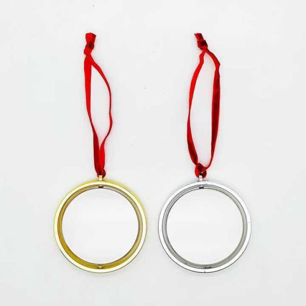 Double Sided Rotatable Sublimation Christmas Ornament Blanks With MDF Board Silver And Gold Color Blank Plastic Ornaments