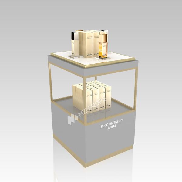 カスタマイズされた化粧品ディスプレイスタンド グレー 木製&鉄 スキンケア店 ストック メイクアップショップのフィッティング