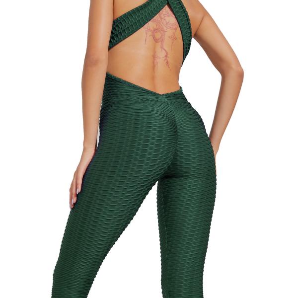 Green Skinny One Piece Yoga Jumpsuit Quick Dry Yoga Outfit Sets