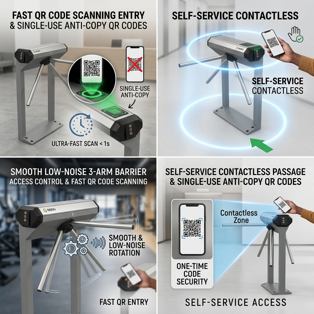 QR Code Recognition Tripod Turnstile Gate Fast Scan Access Control System