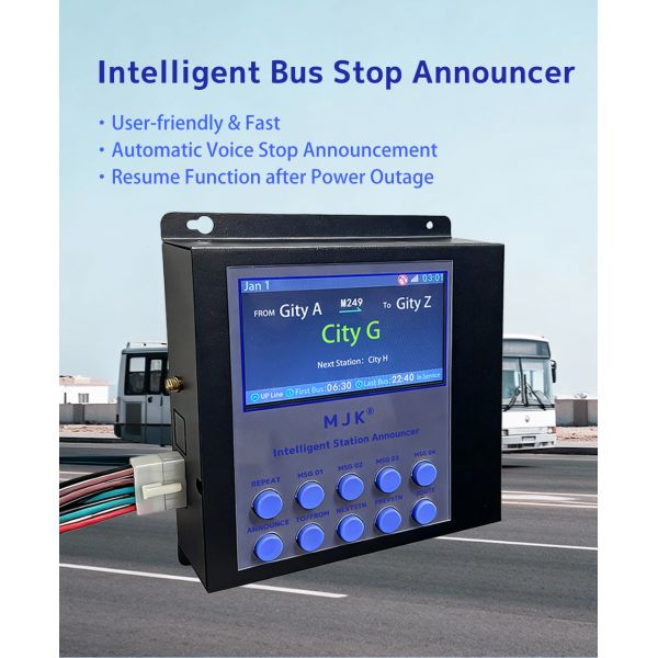 MJK Bus Station Announcer Metal Material ISO9001 Certified Black Color Controlled Manually or GPS for Bus/Boat/Train