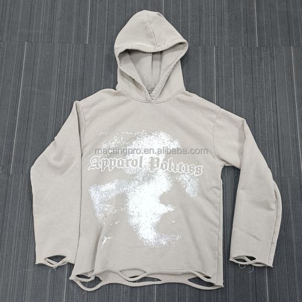 S-6XL Dtg Printing Hoodies Oversized French Terry Cotton Hoodie With Distressed Ripped