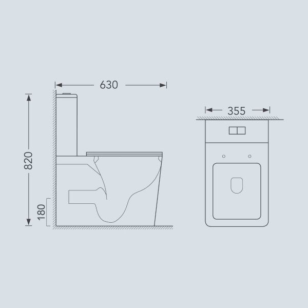 Dual Flush P Trap Toilets 355x630x820mm 2 Piece WC Compact Orin OR8317
