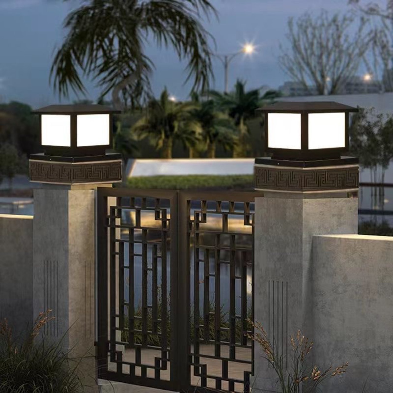 Smart Solar Pillar Light Four-Color, Gardens and Villas Solar-Powered Garden Fence Landscape Light