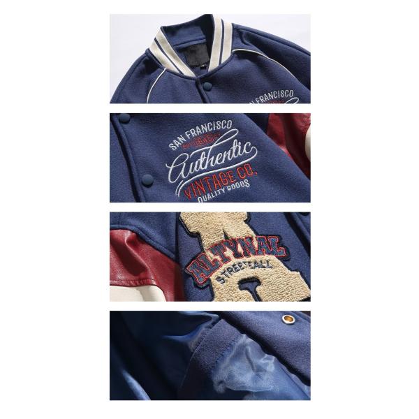 Vintage Spliced Creative Letter Embroidery Stand Collar Baseball Suit for Men's Jackets