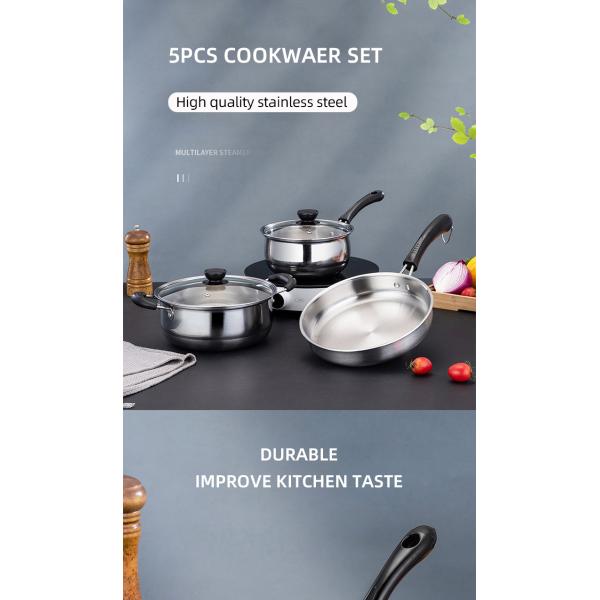 Cheap Price Cookware Set Induction Silver Pot Set Stainless Steel Cookware Set 5pcs Cooking Pot And Pans