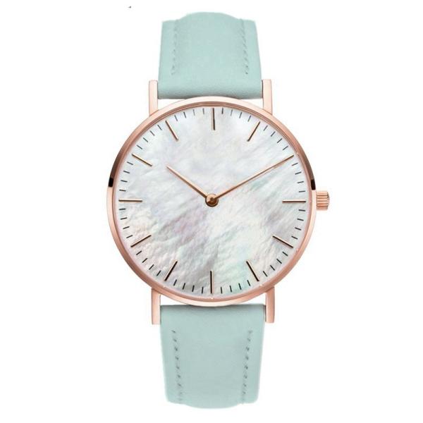 Colorful MOP Dial Leather Strap Quartz Watch Womens Ultra Thin Design Case