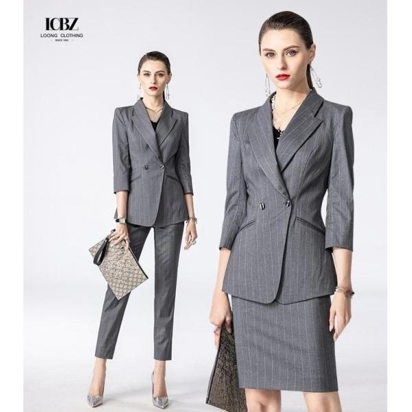 Женское офисное платье на заказ Тёмно-серый полосатый профессиональный рабочий костюм