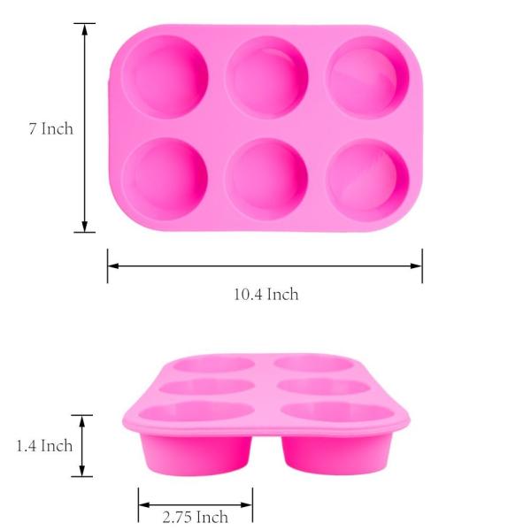 2 Pack Silicone round Muffin Pan, 6 Cup Baking Tin Non-Stick Bakeware mold for Cupcakes Puddings
