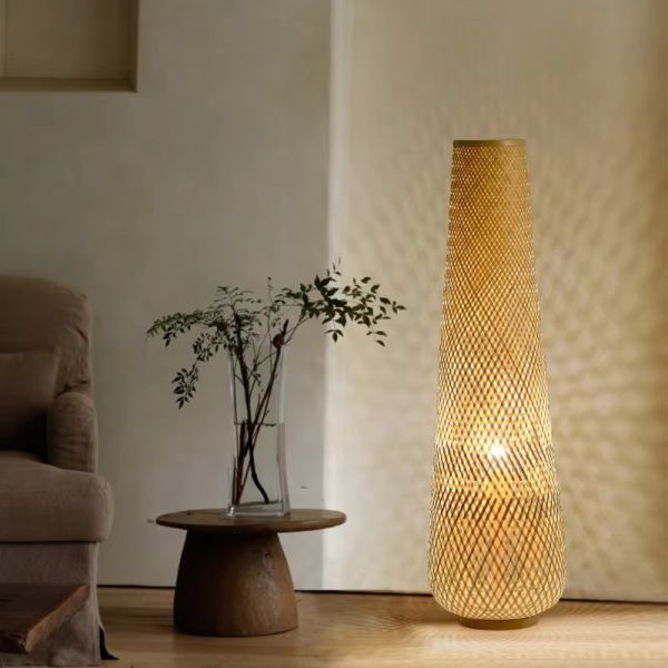Bedroom Bedside Lamp Tea Room Japanese E27 Weave Bamboo Floor Lamp(WH-MFL-216)