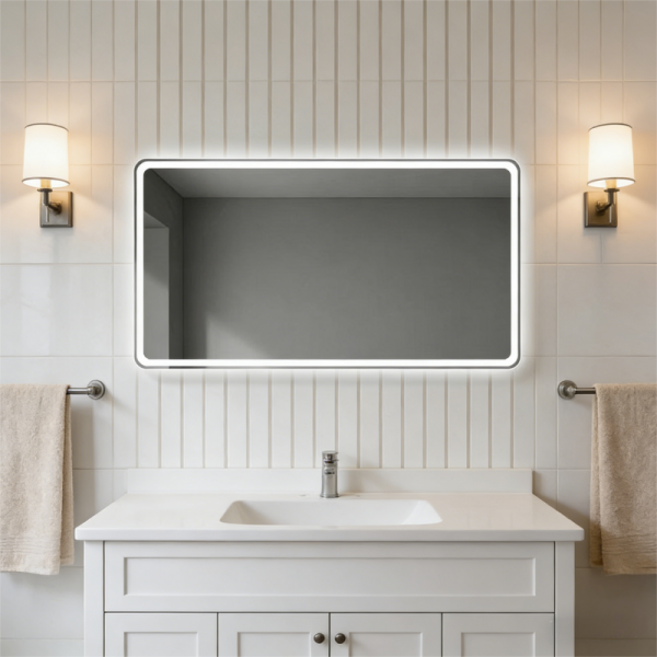 Kingstin LED Backlit Bathroom Mirror for Modern Minimalist Bathroom - Frameless Dimmable Vanity Mirror