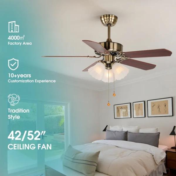 Mayorista Control de cremallera Lujo 110/220V Precio barato Ahorro de energía Decorativo Ac Dc Mejor Ventilador de techo de madera con luz