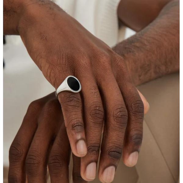 18K Gold Plated Black Onyx 925 Sterling Silver Men's Signet Ring