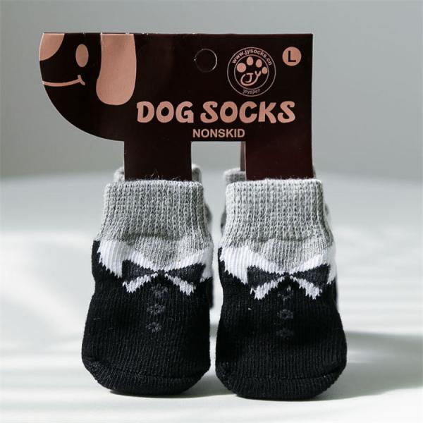 Adorable Pet Dog Socks with Cartoon Pattern and Breathable Black Terry Knitted Design