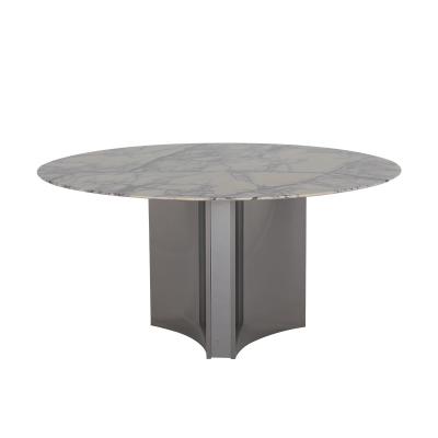 Mesa de jantar redonda de mármore prateado pernas de aço inoxidável para restaurante