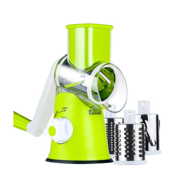 3 Drum Blades Stocked Rotary Cheese Grater for Manual Vegetable Slicer and Walnuts Grinder