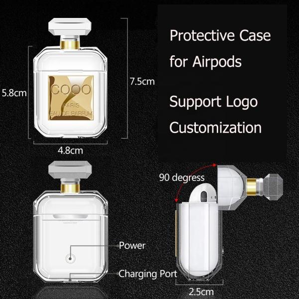Custom LOGO Luxury Crystal Perfume Scent Bottle Protective Soft TPU Case Cover for Airpod 2 with Anti-Lost Carabiner Key