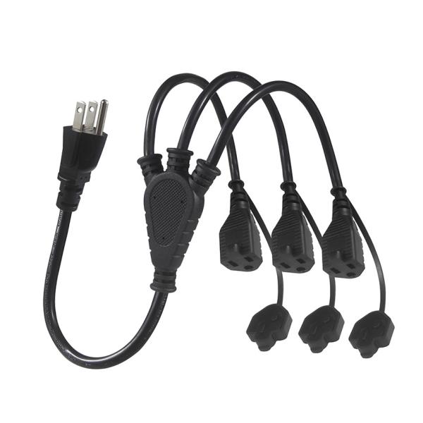 NEMA 5-15P Extension Cord Splitter 1 to 3 Outlet 16/3 AWG