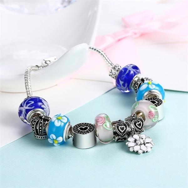 SJ New Arrival Jewelry SJPDRH051 Sakura Pendant Love Heart Round Colorful Charming Glaze Beads Bracelet as Gift for Girl