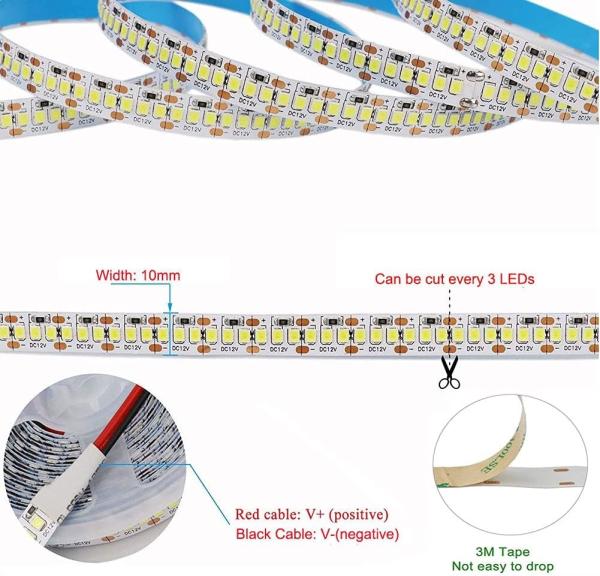 12V 240LEDS/meter SMD 2835 LED Strip light 1200LEDs 16.4Ft 26000LM High Density IP20 no-waterproof Natural White 4000K
