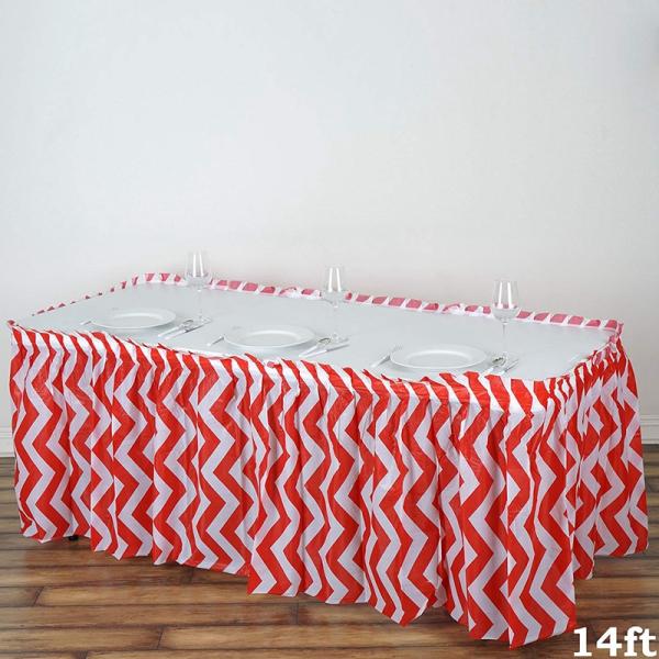 Striped Pattern Polyester Buffet Table Skirting For Wedding / Community Event