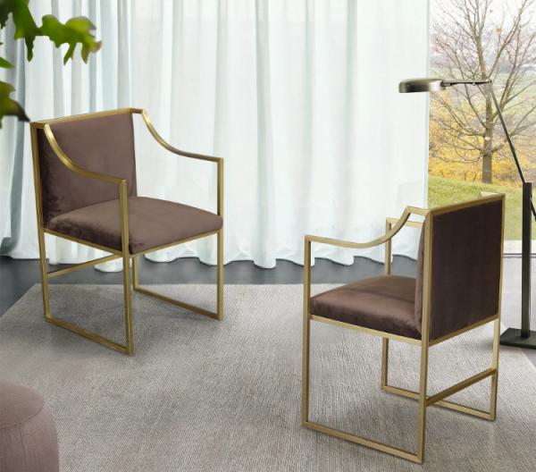 Hot selling gold stainless steel dining chair velvet upholstery armrest chair for living room