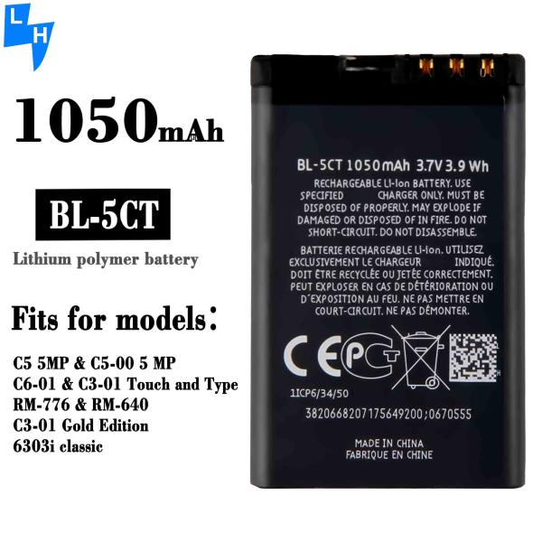 1050mAh BL-5CT Batería de iones de litio para C5 5MP C6-01 RM-776 Smartphone Performance mejorada