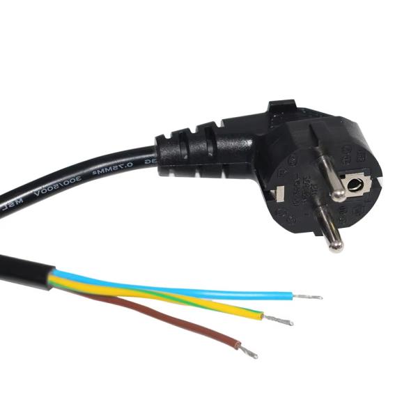 Cordon électrique à extrémité ouverte européen Schuko 10A 250V Fil de cuivre nu pour usage industriel / domestique Conforme à la directive CE RoHS