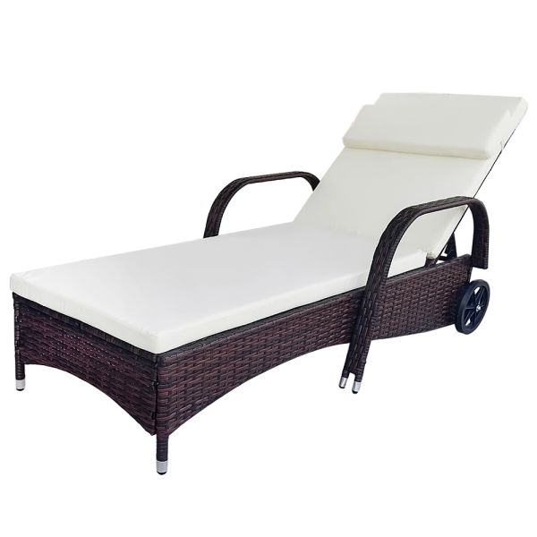 Factory Wholesale Leisure Living Outdoor Furniture Rattan Sun Bed Lazy Bed Mail Box Packing Weather Resistance Chaise Lounge
